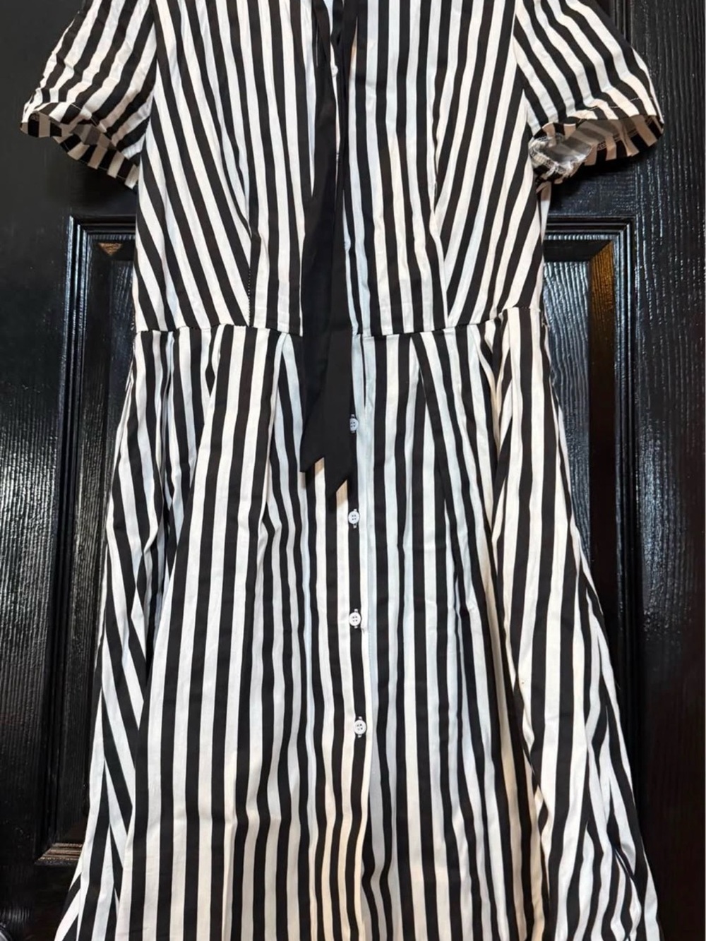 Black and White Striped Tie-Neck Dress